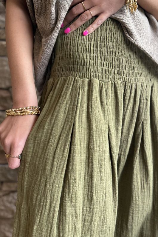Annie Cushion Cotton Cuff Barrel Pant Deep Olive
